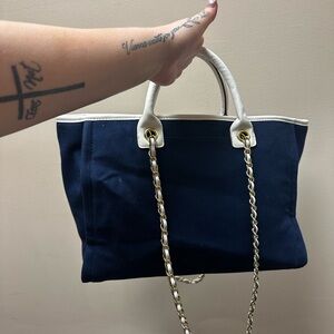 Elegant Navy and White Women's Handbag